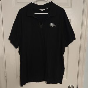 Lacoste Black Short-Sleeve Zip Polo with Silver Crocodile